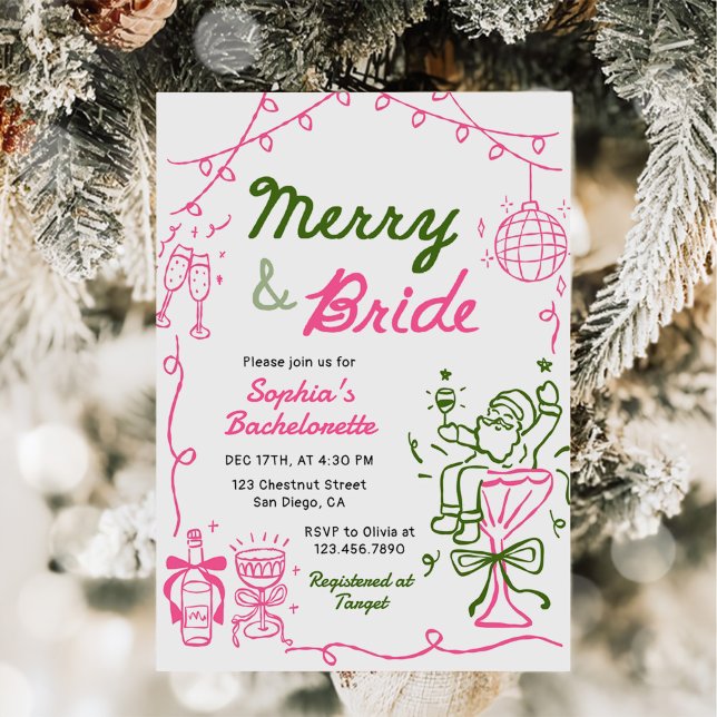 Merry And Bride Christmas Bachelorette Party Invitation (Creator Uploaded)