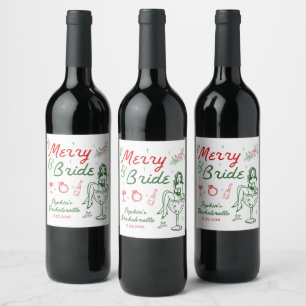 Merry And Bride Christmas Bachelorette Wine Labels