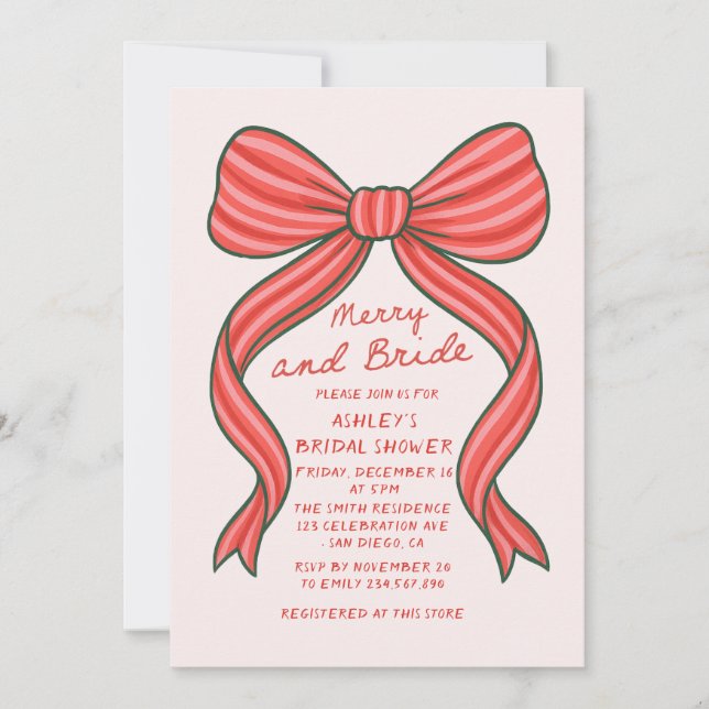 Merry and Bride Hand Drawn Christmas Bridal Shower Invitation (Front)
