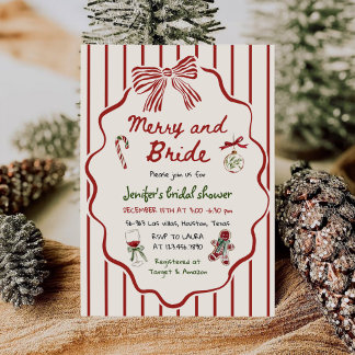 Merry and Bride Hand Drawn Christmas Bridal Shower Invitation