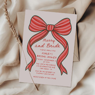 Merry and Bride Hand Drawn Christmas Bridal Shower Invitation