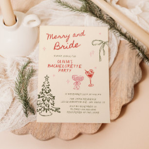 Merry and Bride Hand Drawn Christmas Bridal Shower Invitation