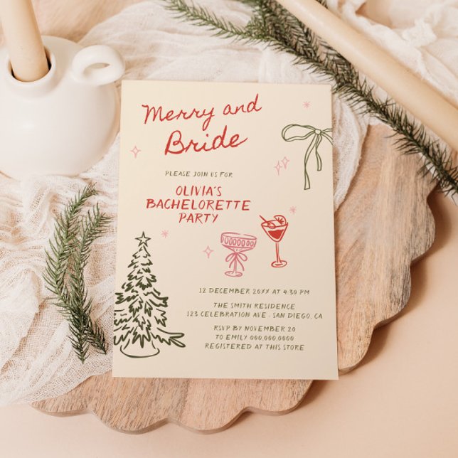 Merry and Bride Hand Drawn Christmas Bridal Shower Invitation (Creator Uploaded)