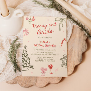 Merry and Bride Hand Drawn Christmas Bridal Shower Invitation