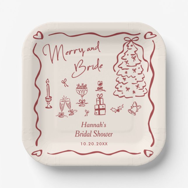 Merry and Bride Whimsical Holiday Bridal Shower Paper Plate (Front)