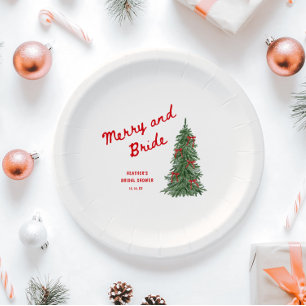 Merry and Bride Whimsical Holiday Bridal Shower Paper Plate