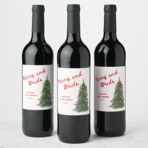 Merry and Bride Whimsical Holiday Bridal Shower Wine Label