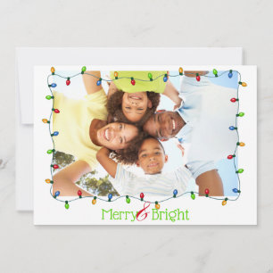 Merry and Bright 2 Photo Modern Christmas Lights Holiday Card