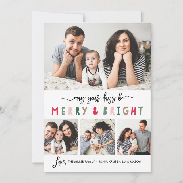Merry And Bright 4 Photo Holiday Card- White Card (Front)