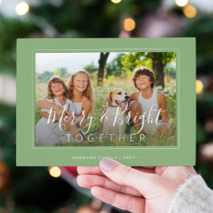 Merry and Bright 4 photos modern Christmas sage Holiday Card