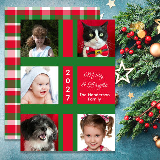 Merry and Bright 5 Photo Christmas Holiday Card