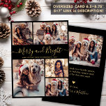Merry and Bright 5 Photo Collage Christmas  Holiday Card<br><div class="desc">Modern Simple Elegant Calligraphy Merry and Bright Script Black and Gold 5 Photo Collage Merry Christmas Holiday Card. PLEASE NOTE, THESE 6.5" X 8.75" SIZE CARDS ARE LARGER THAN AVERAGE, DUE TO THE LARGER CARD SIZE, IT'S ALMOST CERTAIN THAT THE POSTAGE COSTS WILL BE HIGHER. IF YOU PREFER THE STANDARD...</div>