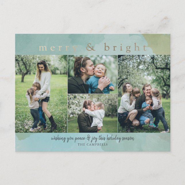 Merry and Bright Abstract Photo Collage Holiday Ca (Front)
