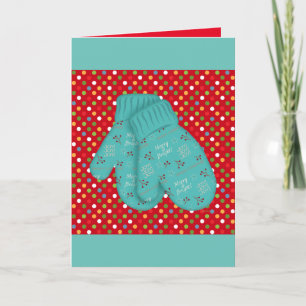 Merry and Bright Aqua Whimsical Christmas Mittens Holiday Card