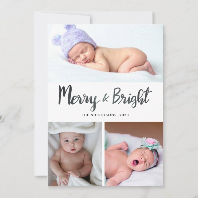 Merry And Bright | Baby First Christmas Photo Holiday Card (Front)