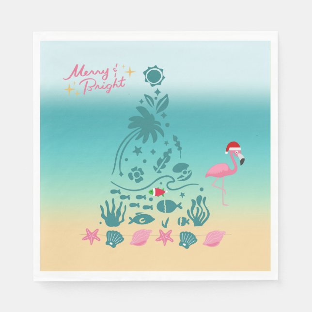 Merry And Bright Beach Christmas Napkin (Front)