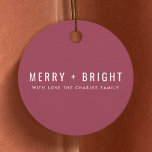 Merry and Bright | Berry Vintage Rose Christmas Favour Tags<br><div class="desc">A stylish modern holiday gift tag with a bold typography quote "Merry Bright" in white with a rose raspberry dusky berry pink feature color. The greeting and name can be easily customized for a personal touch. A trendy, minimalist and contemporary christmas design to stand out this holiday season! #christmas #merryandbright...</div>