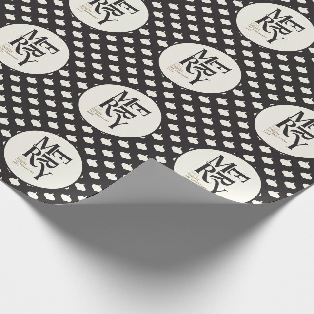 Merry and bright black and gold Christmas Wrapping Paper (Corner)