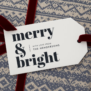 Merry and Bright Black and White Trendy Christmas Gift Tags