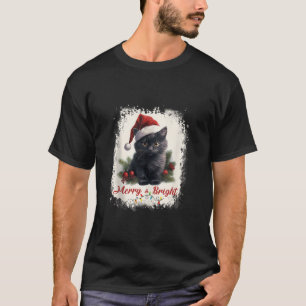 Merry And Bright Black Cat Christmas Lights Cat Da T-Shirt