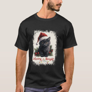 Merry And Bright Black Cat Christmas Lights Cat Da T-Shirt