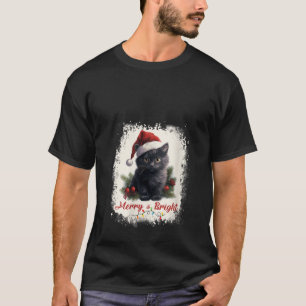 Merry And Bright Black Cat Christmas Lights Cat Da T-Shirt