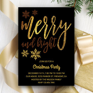 Merry and Bright Black Gold Christmas Party Invitation