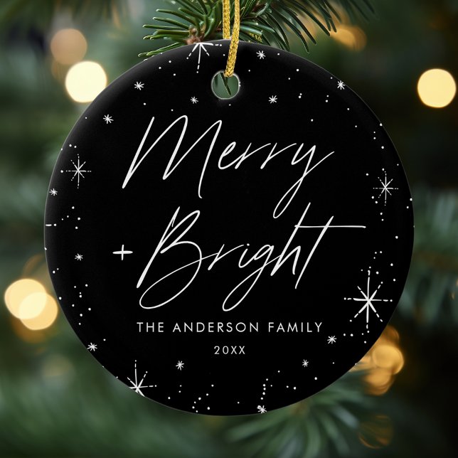 Merry and Bright Black Holiday Photo Ceramic Tree Decoration (Creator Uploaded)