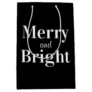 Merry and Bright Black White Holiday Christmas  Medium Gift Bag