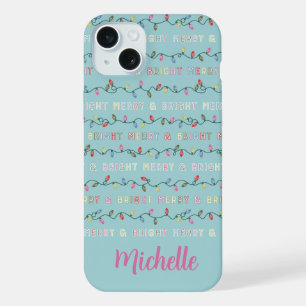 Merry and Bright Blue Christmas Lights iPhone 15 Plus Case