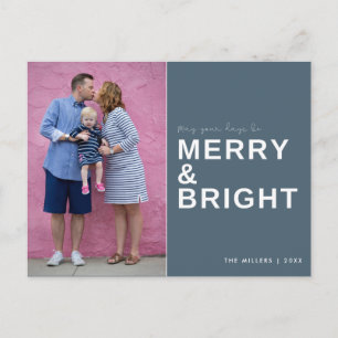 Merry and Bright Blue Photo Holiday Postcard