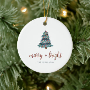 Merry and Bright Boho Christmas Tree and Photo Ceramic Tree Decoration