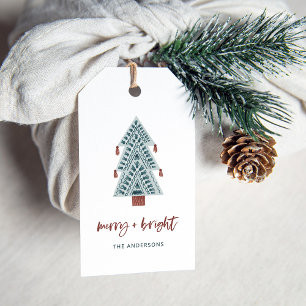 Merry and Bright Boho Christmas Tree and Script Gift Tags