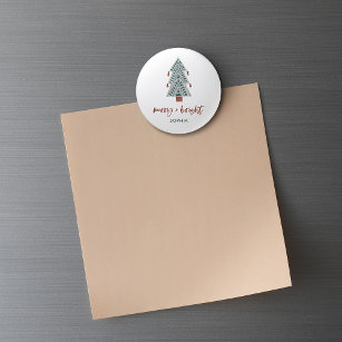 Merry and Bright   Boho Christmas Tree and Script Magnet