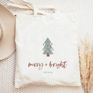 Merry and Bright   Boho Christmas Tree Tote Bag