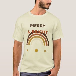 Merry and Bright Boho Rainbow, Retro Christmas T-Shirt