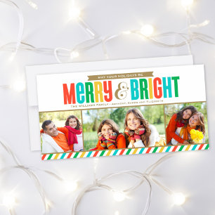 Merry and Bright Bold Colours and Stripes Photo Holiday Card