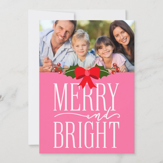 Merry and Bright Bright Pink Photo Flat Card (Front)