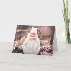 Merry and Bright Brush Lettering Photo Christmas Holiday Card