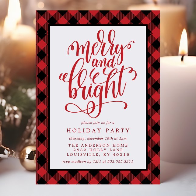 Merry and Bright Buffalo Plaid Christmas Holiday P Invitation (Creator Uploaded)
