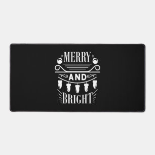 Merry And Bright Bulb Light Xmas Holiday Christmas Desk Mat