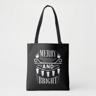 Merry And Bright Bulb Light Xmas Holiday Christmas Tote Bag