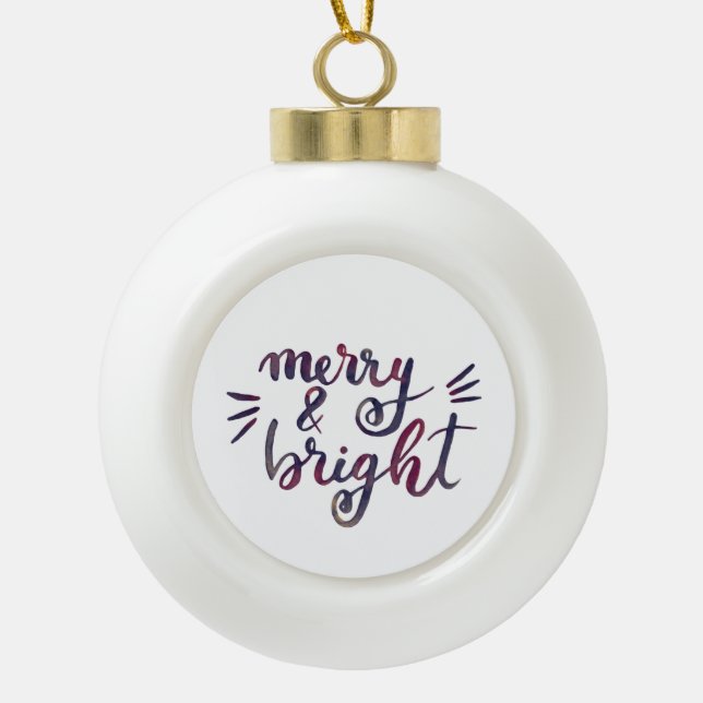 Merry and bright - burgundy ceramic ball christmas ornament (Front)