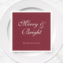 Merry and Bright Burgundy Christmas Holiday Party Napkin