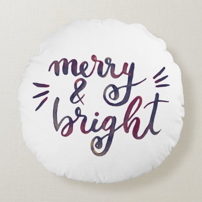 Merry and bright - burgundy round cushion (Front)