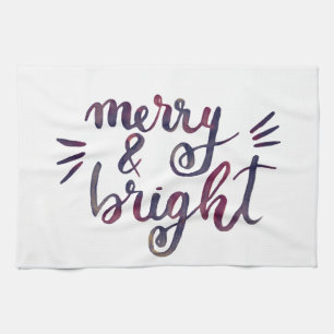 Merry and bright - burgundy tea towel