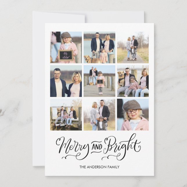 Merry and Bright Calligraphy Christmas Photo Card (Front)
