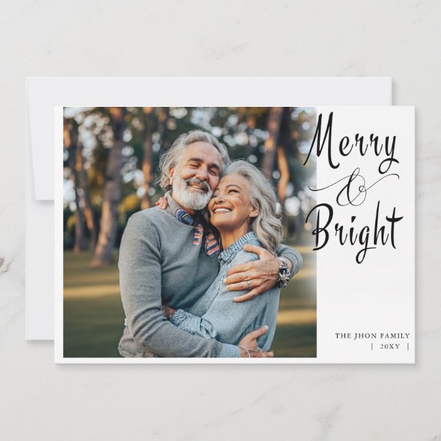 Merry and Bright Calligraphy Christmas Photo Holiday Card (Front)