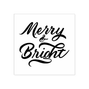 Merry And Bright Calligraphy Rubber Stamp