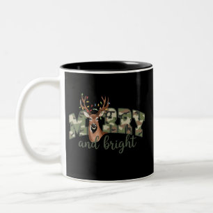 Merry And Bright Camo Deer Bow Outdoors Country Two-Tone Coffee Mug